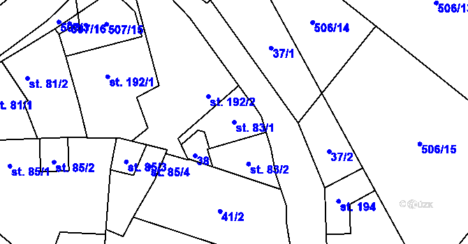 Parcela st. 83/1 v KÚ Unčovice, Katastrální mapa