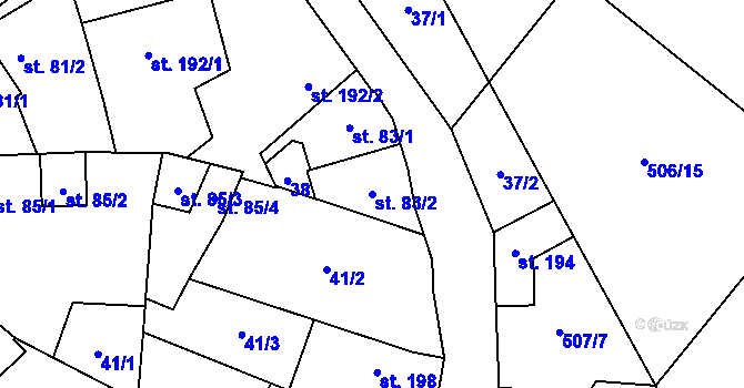 Parcela st. 83/2 v KÚ Unčovice, Katastrální mapa