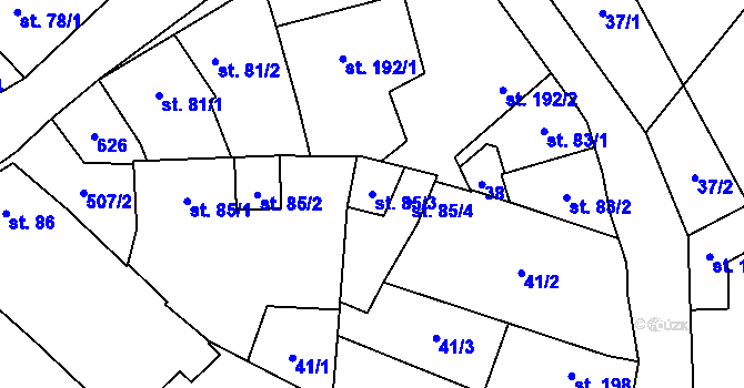 Parcela st. 85/3 v KÚ Unčovice, Katastrální mapa