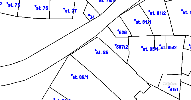 Parcela st. 86 v KÚ Unčovice, Katastrální mapa
