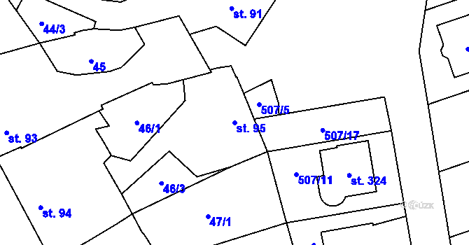 Parcela st. 95 v KÚ Unčovice, Katastrální mapa
