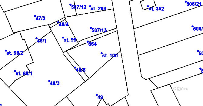 Parcela st. 100 v KÚ Unčovice, Katastrální mapa