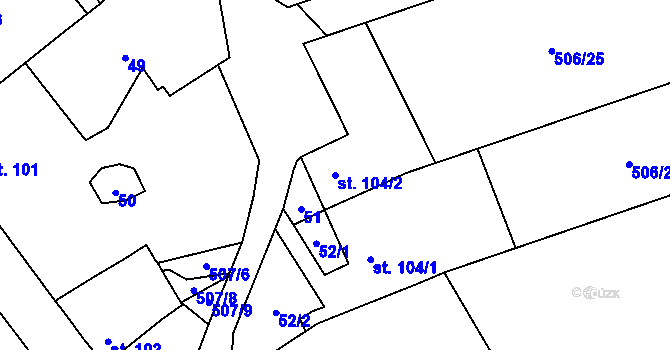 Parcela st. 104/2 v KÚ Unčovice, Katastrální mapa