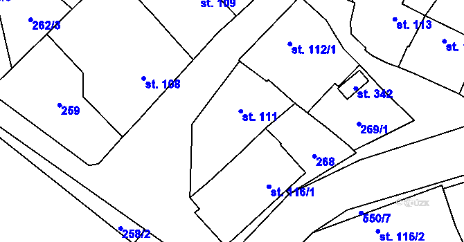 Parcela st. 111 v KÚ Unčovice, Katastrální mapa