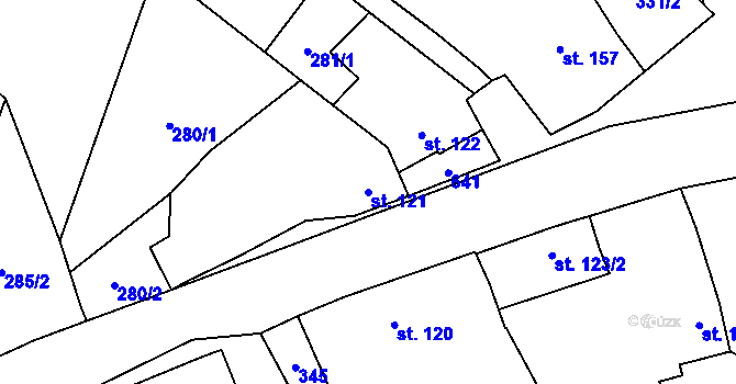 Parcela st. 121 v KÚ Unčovice, Katastrální mapa
