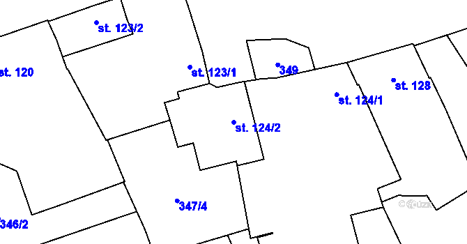Parcela st. 124/2 v KÚ Unčovice, Katastrální mapa