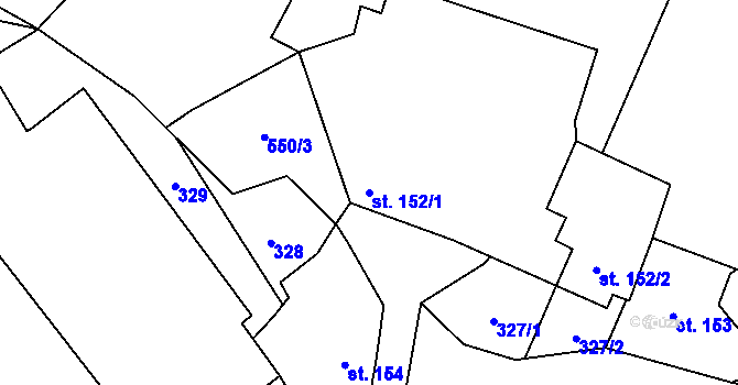 Parcela st. 152/1 v KÚ Unčovice, Katastrální mapa