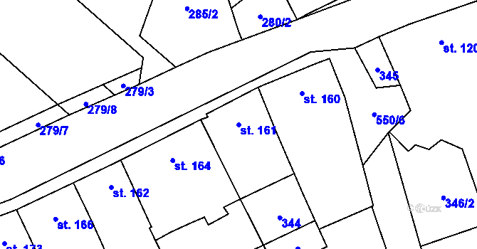 Parcela st. 161 v KÚ Unčovice, Katastrální mapa