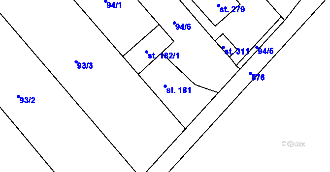Parcela st. 181 v KÚ Unčovice, Katastrální mapa