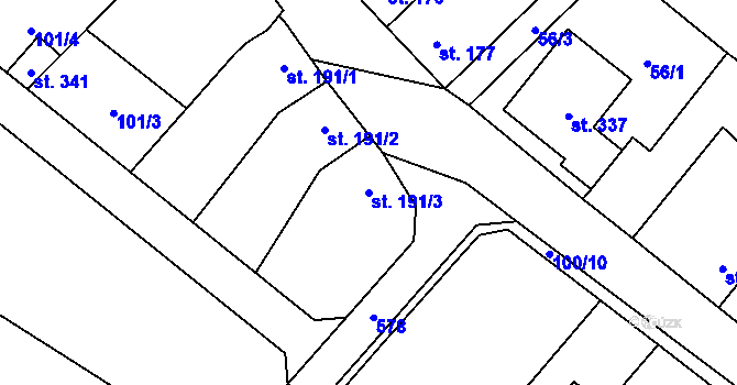 Parcela st. 191/3 v KÚ Unčovice, Katastrální mapa