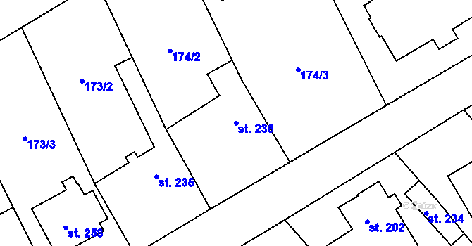 Parcela st. 236 v KÚ Unčovice, Katastrální mapa