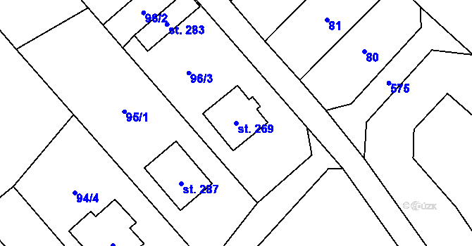 Parcela st. 269 v KÚ Unčovice, Katastrální mapa