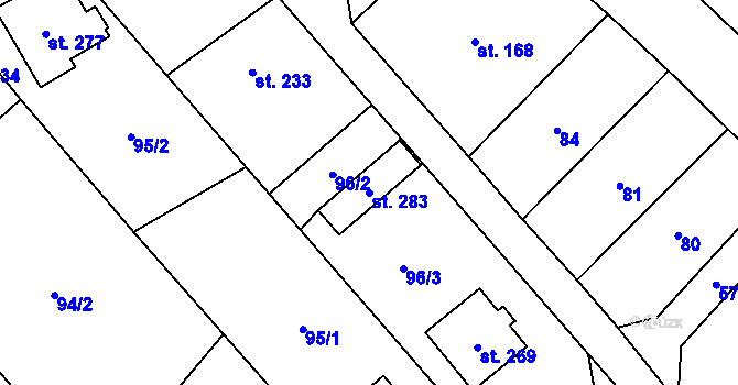 Parcela st. 283 v KÚ Unčovice, Katastrální mapa