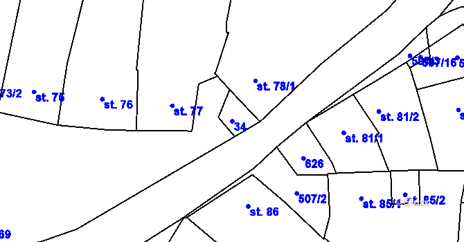 Parcela st. 34 v KÚ Unčovice, Katastrální mapa