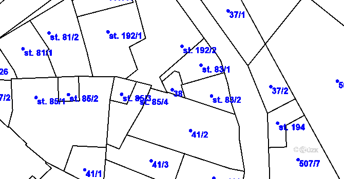 Parcela st. 38 v KÚ Unčovice, Katastrální mapa