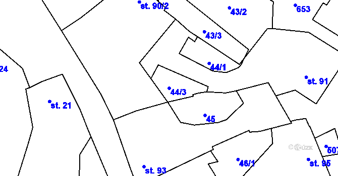 Parcela st. 44/3 v KÚ Unčovice, Katastrální mapa