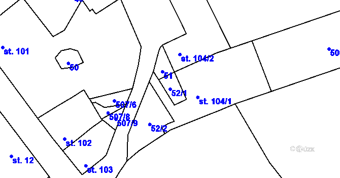Parcela st. 52/1 v KÚ Unčovice, Katastrální mapa
