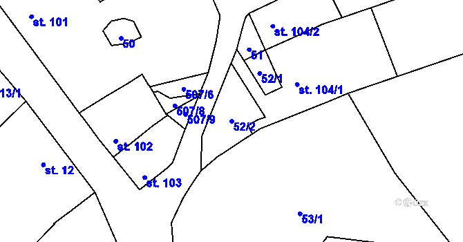 Parcela st. 52/2 v KÚ Unčovice, Katastrální mapa