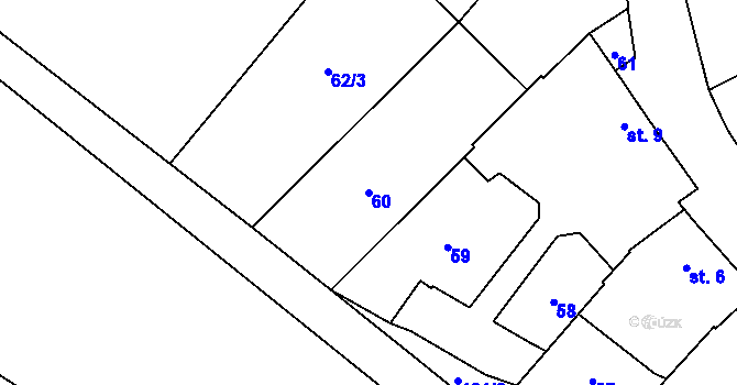 Parcela st. 60 v KÚ Unčovice, Katastrální mapa