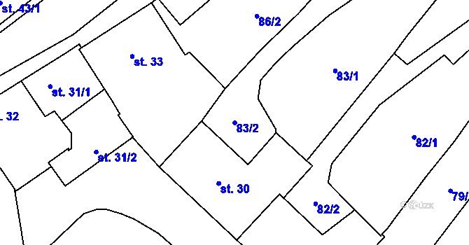 Parcela st. 83/2 v KÚ Unčovice, Katastrální mapa