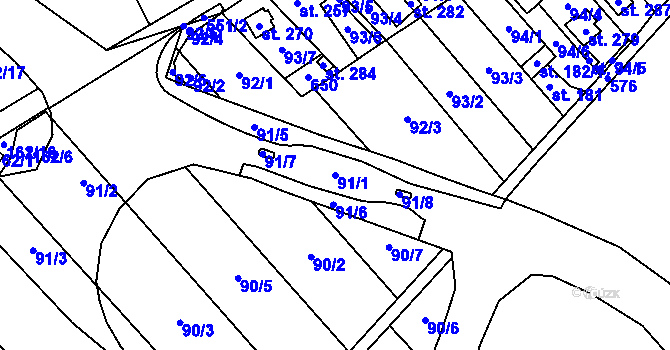 Parcela st. 91/1 v KÚ Unčovice, Katastrální mapa
