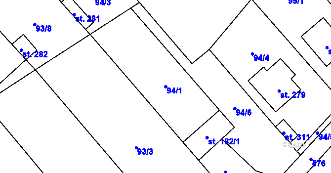 Parcela st. 94/1 v KÚ Unčovice, Katastrální mapa