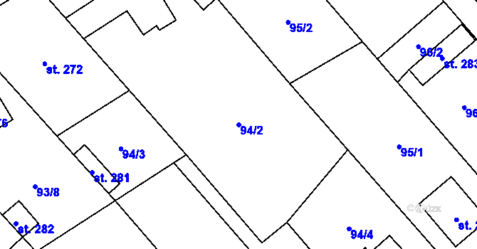 Parcela st. 94/2 v KÚ Unčovice, Katastrální mapa