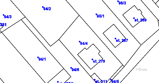 Parcela st. 94/4 v KÚ Unčovice, Katastrální mapa