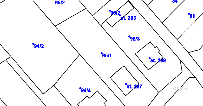 Parcela st. 95/1 v KÚ Unčovice, Katastrální mapa