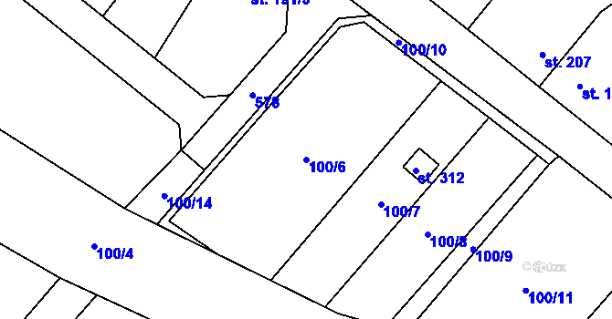 Parcela st. 100/6 v KÚ Unčovice, Katastrální mapa