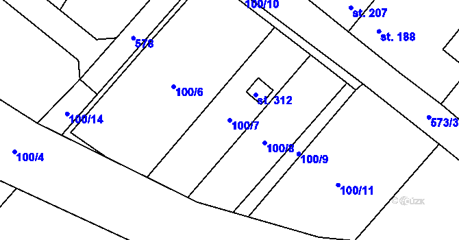 Parcela st. 100/7 v KÚ Unčovice, Katastrální mapa