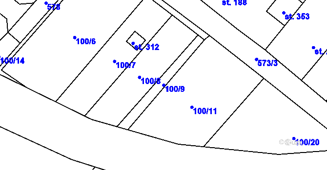 Parcela st. 100/9 v KÚ Unčovice, Katastrální mapa