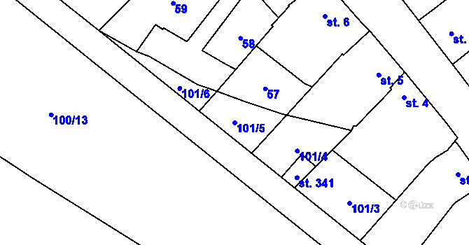Parcela st. 101/5 v KÚ Unčovice, Katastrální mapa