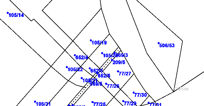 Parcela st. 105/20 v KÚ Unčovice, Katastrální mapa
