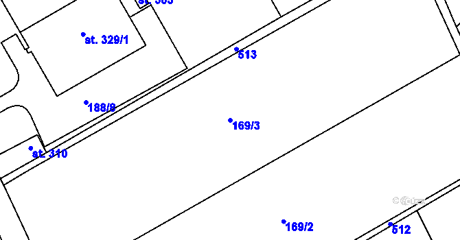 Parcela st. 169/3 v KÚ Unčovice, Katastrální mapa