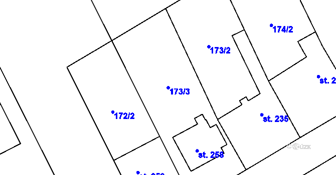 Parcela st. 173/3 v KÚ Unčovice, Katastrální mapa