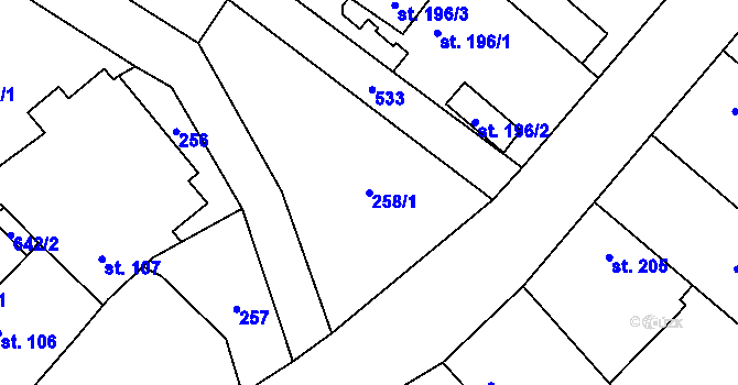 Parcela st. 258/1 v KÚ Unčovice, Katastrální mapa