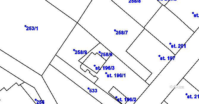 Parcela st. 258/6 v KÚ Unčovice, Katastrální mapa