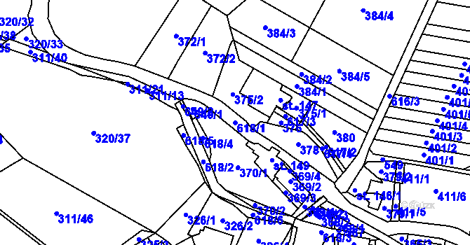 Parcela st. 618/1 v KÚ Unčovice, Katastrální mapa