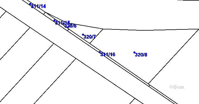 Parcela st. 311/16 v KÚ Unčovice, Katastrální mapa