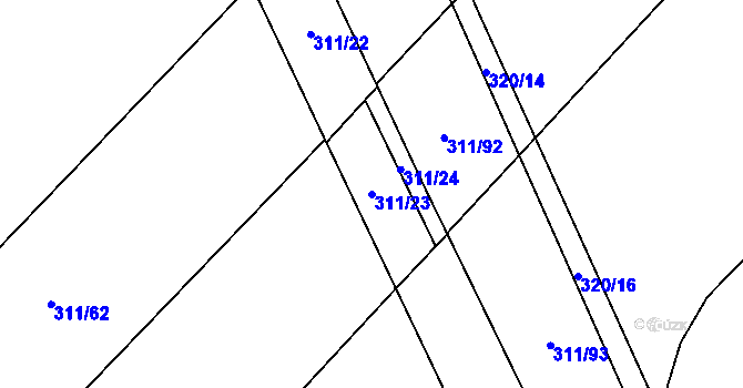 Parcela st. 311/23 v KÚ Unčovice, Katastrální mapa