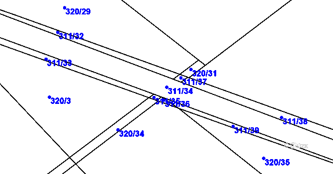 Parcela st. 311/34 v KÚ Unčovice, Katastrální mapa