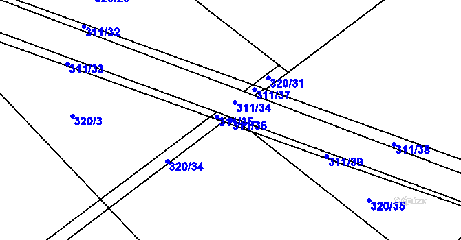 Parcela st. 311/36 v KÚ Unčovice, Katastrální mapa
