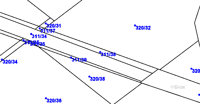 Parcela st. 311/38 v KÚ Unčovice, Katastrální mapa