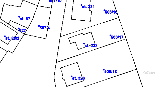 Parcela st. 332 v KÚ Unčovice, Katastrální mapa