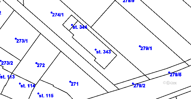 Parcela st. 343 v KÚ Unčovice, Katastrální mapa