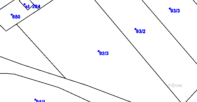Parcela st. 92/3 v KÚ Unčovice, Katastrální mapa