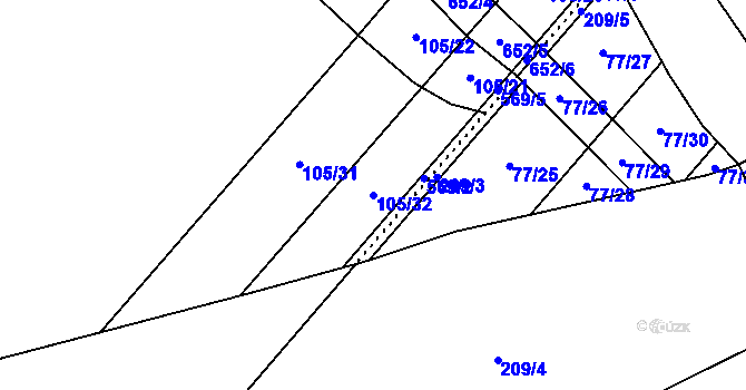 Parcela st. 105/32 v KÚ Unčovice, Katastrální mapa