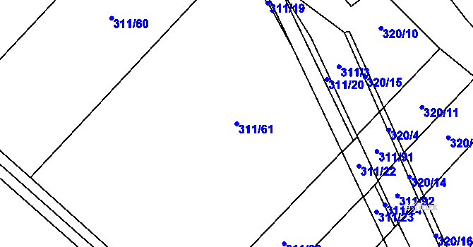 Parcela st. 311/61 v KÚ Unčovice, Katastrální mapa