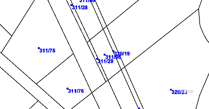 Parcela st. 311/96 v KÚ Unčovice, Katastrální mapa